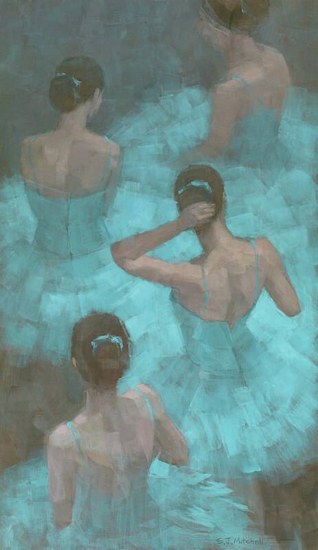 Ballet Art Print featuring the painting Ballerinas in Blue by Steve Mitchell