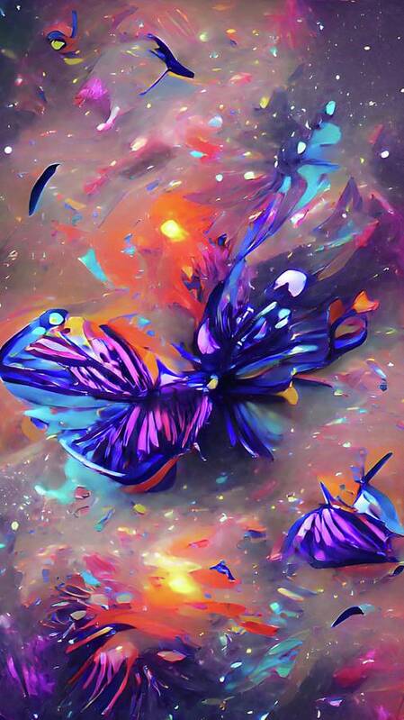 Butterflies Art Print featuring the digital art Burst of Butterflies by Vennie Kocsis