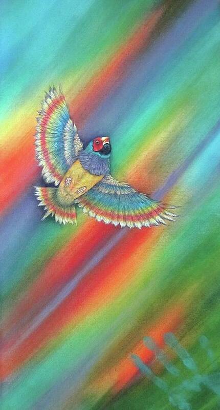 Rainbow Art Print featuring the painting Flight from One World to Another by Pamela Kirkham