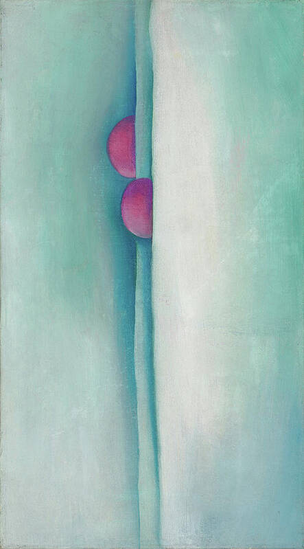 Georgia O'keeffe Art Print featuring the painting Green lines and pink - abstract modernist painting by Georgia O'Keeffe