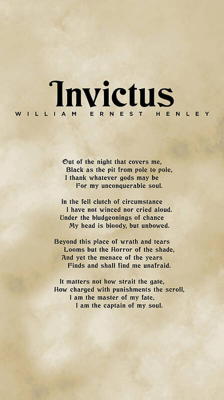 Invictus Art Print featuring the mixed media Invictus, William Ernest Henley - Typography Print 03 by Studio Grafiikka