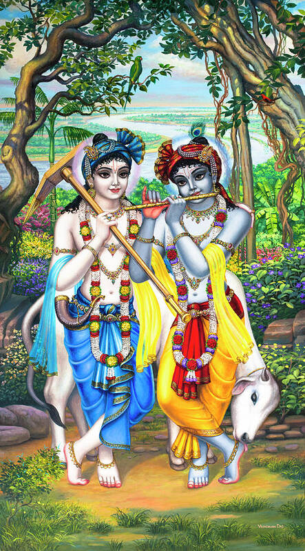 Krishna Art Print featuring the painting Krishna and Balaram by Vrindavan Das
