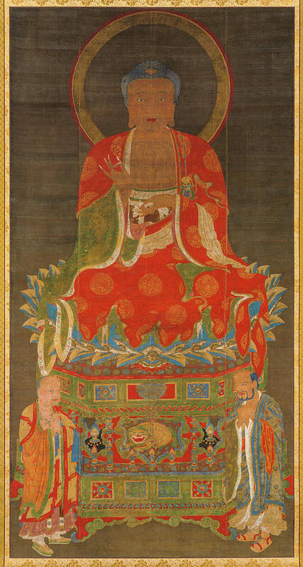Asian Art Print featuring the painting Shakyamuni Triad Buddha Attended by Manjushri and Samantabhadra by China Ming dynasty