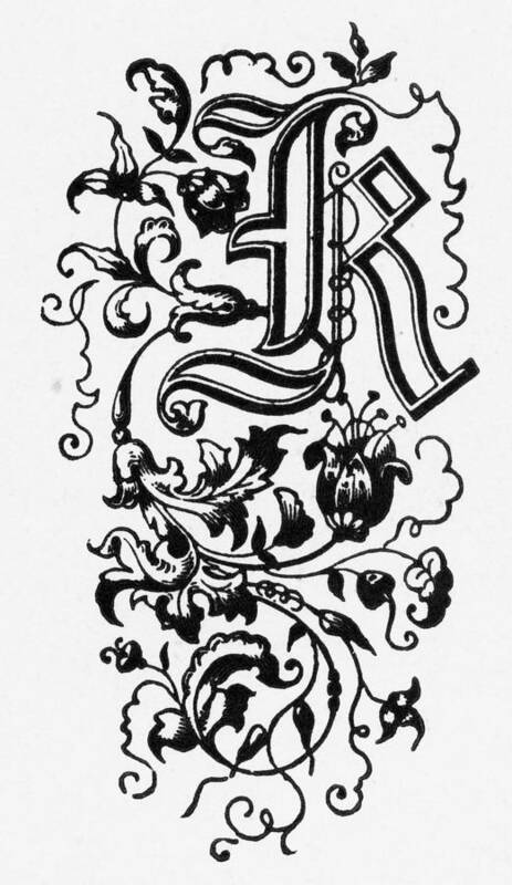 Engraving Art Print featuring the drawing Woodcut of a Capital “K” Ornate Victorian Engraving, Circa 1892 by Bauhaus1000