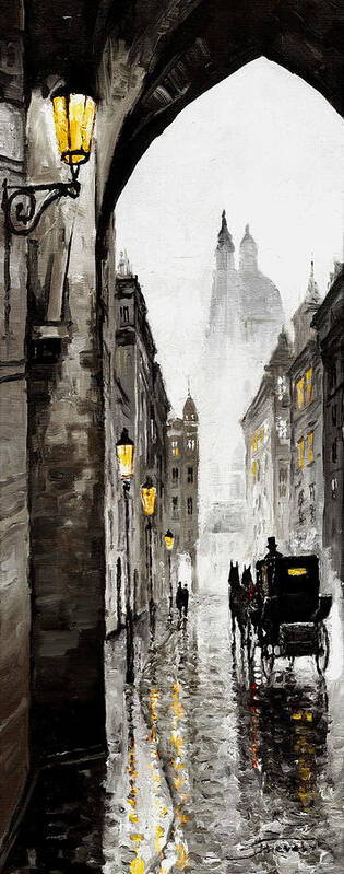 Prague Art Print featuring the mixed media Old Street by Yuriy Shevchuk