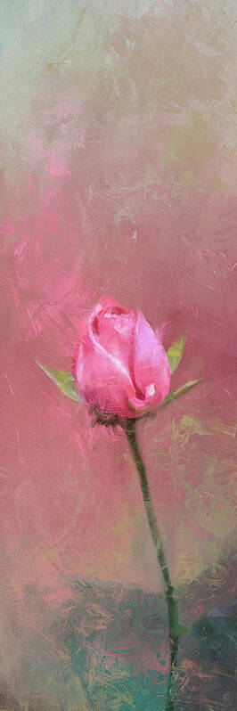 Flower Art Print featuring the painting Single Pink Rose Bud by Jai Johnson