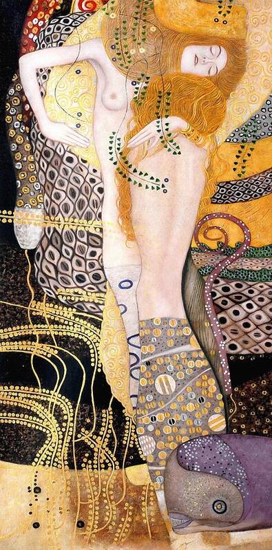 Gustav Klimt Art Print featuring the painting Water Serpents I by Gustav Klimt