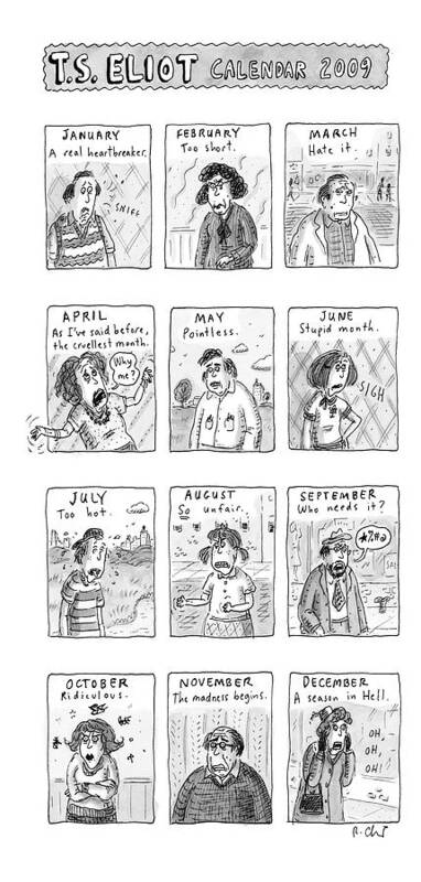 Captionless Art Print featuring the drawing T.s. Eliot Calendar by Roz Chast