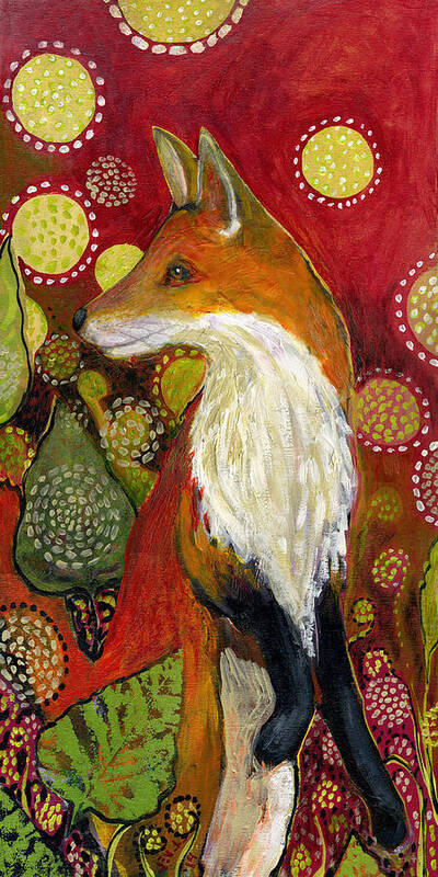 Fox Art Print featuring the painting Fox Listens by Jennifer Lommers