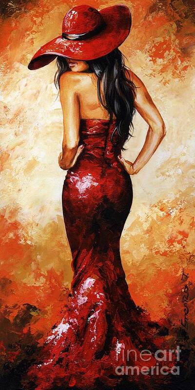 Lady Art Print featuring the painting Lady in Red 035 by Emerico Imre Toth