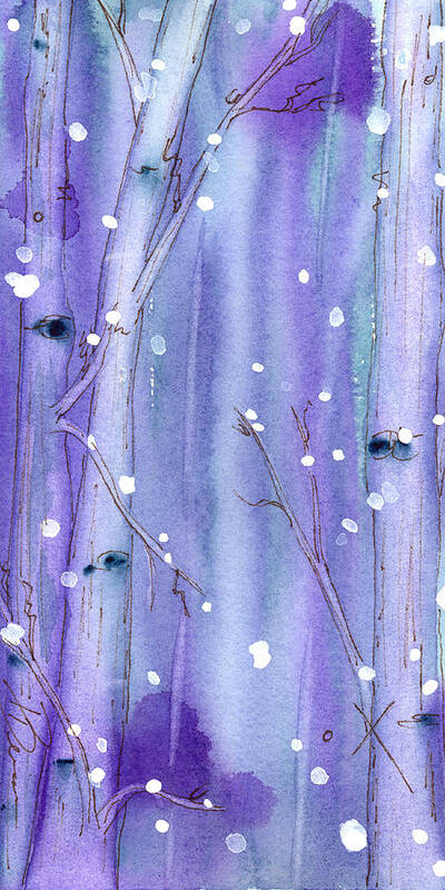 Watercolor Art Print featuring the painting Midnight Snow In The Aspens by Dawn Derman