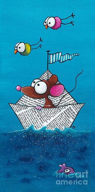 Mouse Art Print featuring the painting Mouse in his paper boat by Lucia Stewart