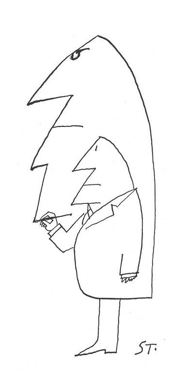 115530 Sst Saul Steinberg (man Has Drawn Himself Inside Of Another Man.) Another Art Artist Artistic Artwork Attached Combine Combined Connected Draw Drawing Drawn Himself Inside Intertwined Man Men Sketch Sketching Sstoon Together Art Print featuring the drawing New Yorker February 16th, 1963 by Saul Steinberg