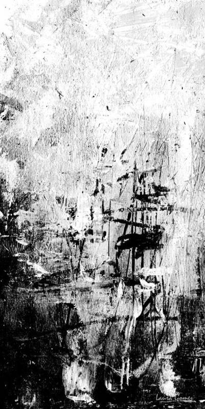 Abstract Art Art Print featuring the painting Old Memories - Black and White Abstract Art by Laura Gomez - Vertical Size by Laura Gomez