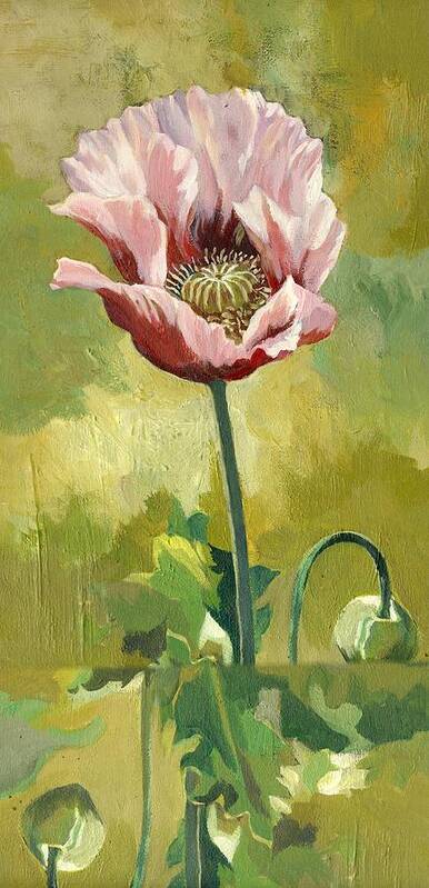 Acrylic Poppy Art Print featuring the painting Pink Poppy by Alfred Ng