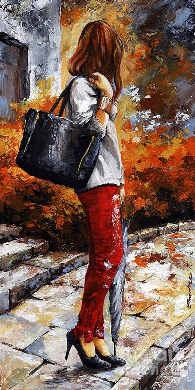 Woman Art Print featuring the painting Rainy day - After the Rain II by Emerico Imre Toth