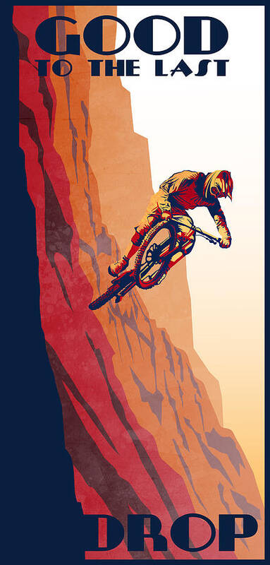 Retro Mountain Bike Art Print featuring the painting Retro cycling fine art poster Good to the Last Drop by Sassan Filsoof