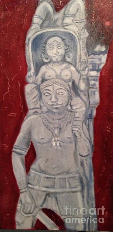 Statue Art Print featuring the painting Sirpam- Sculpture Painting by Brindha Naveen
