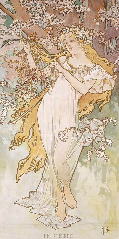 Mucha Art Print featuring the painting Spring Printemps by Alphonse Marie Mucha