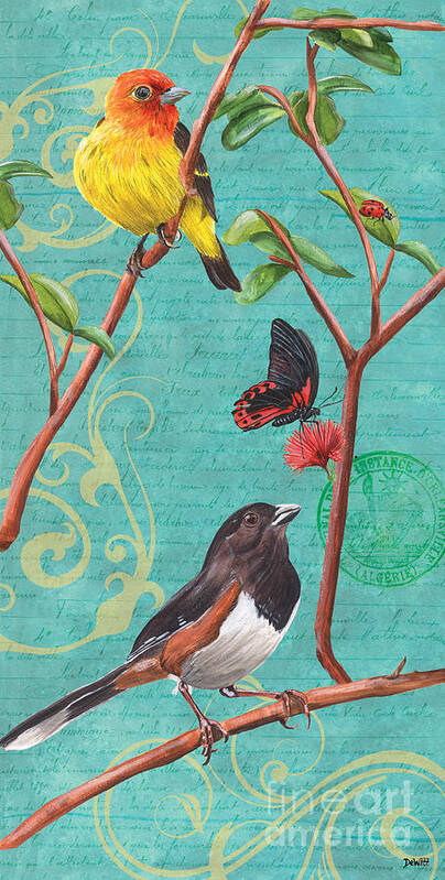 Bird Art Print featuring the painting Verdigris Songbirds 2 by Debbie DeWitt