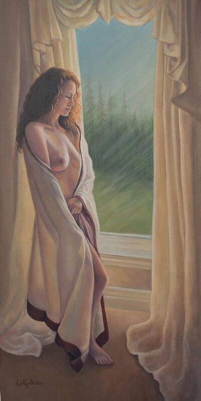 Nude Woman Art Print featuring the painting Waiting by Holly Kallie