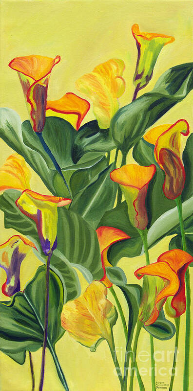 Lilies Art Print featuring the painting Yellow Lilies by Annette M Stevenson