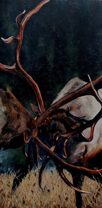 Elk Art Print featuring the painting Bullfight by Les Herman