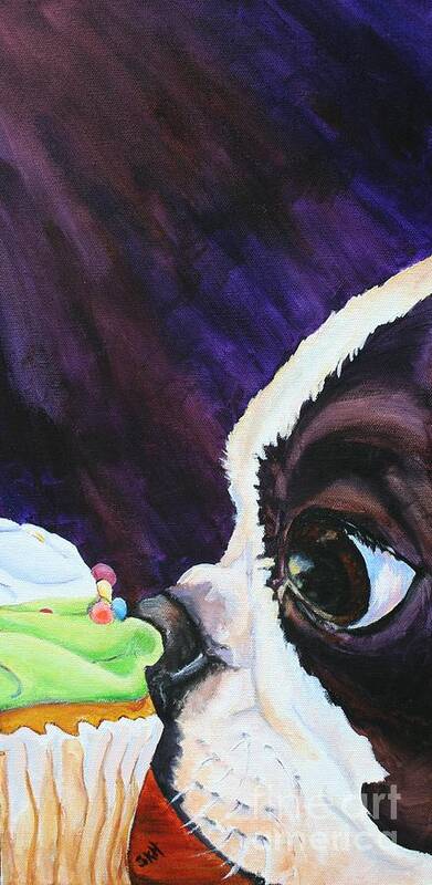 Boston Terrier Art Print featuring the painting Cupcake Kid #1 by Susan Herber