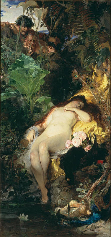 Julius Kronberg Art Print featuring the painting Nymph and Fauns #1 by Julius Kronberg