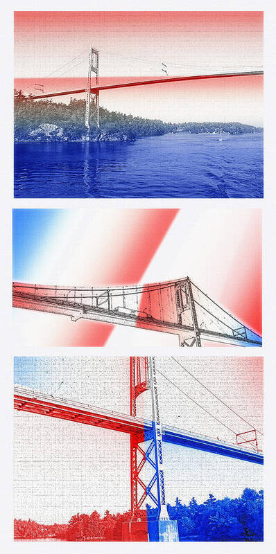 Bridges Art Print featuring the photograph 1000 Island International Bridge Triptych by Steve Ohlsen