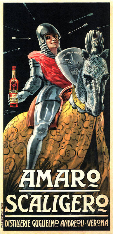 Vintage Art Print featuring the mixed media Amaro Scaligero - Vintage Liquor Advertising Poster by Studio Grafiikka