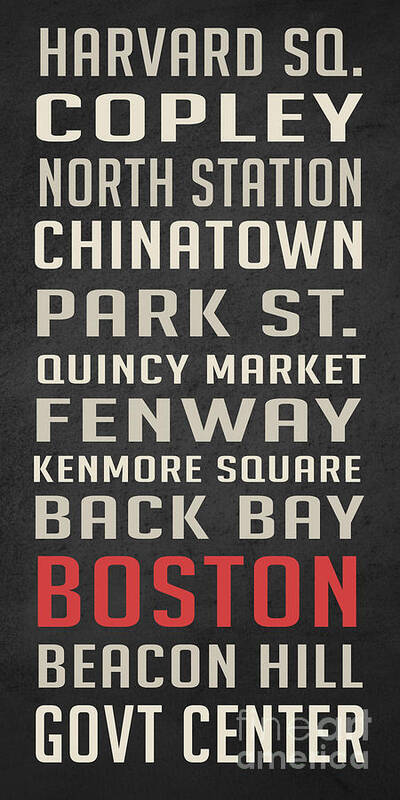 Boston Art Print featuring the digital art Boston Subway Stops Poster by Edward Fielding