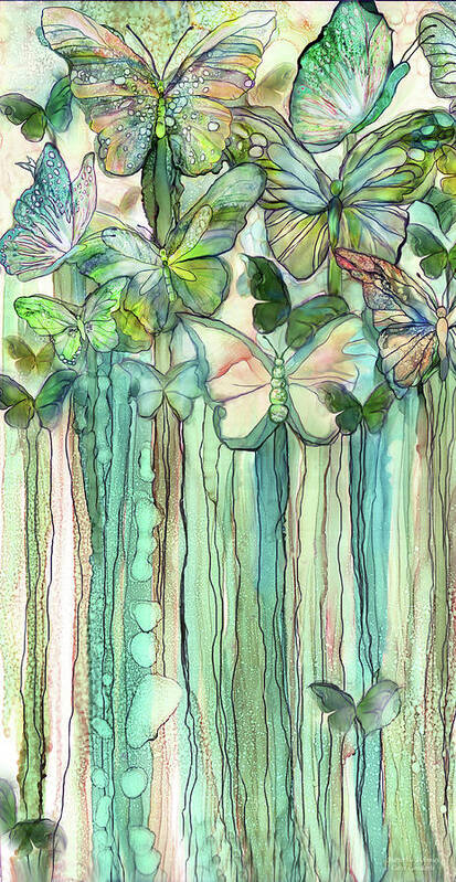 Carol Cavalaris Art Print featuring the mixed media Butterfly Bloomies 2 - Peach by Carol Cavalaris