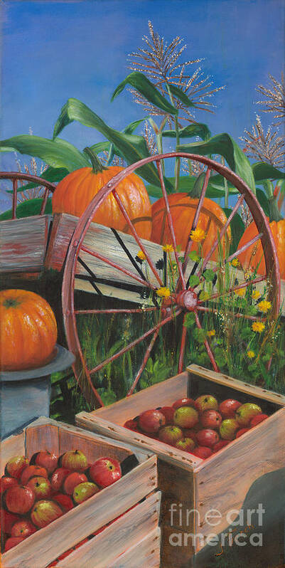 Autumn Art Print featuring the painting Cartloads of Pumpkins by Jeanette French
