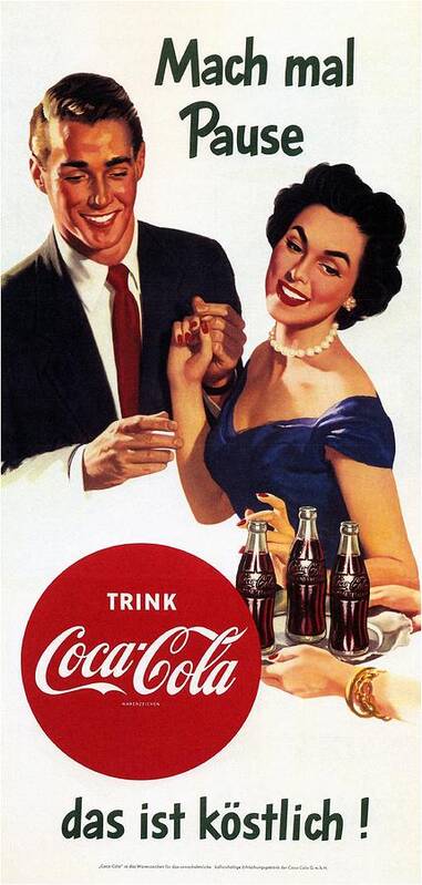 Coca Cola Art Print featuring the mixed media Coca Cola - Vintage Cool Drinks Advertising Poster by Studio Grafiikka