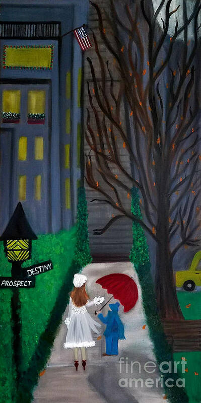 Street Corner Art Print featuring the painting December Umbrella by Artist Linda Marie
