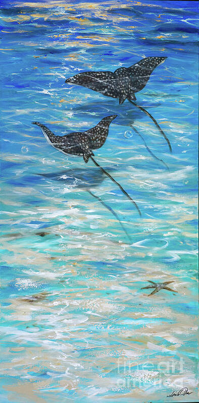 Stingray Art Print featuring the painting Eagle Rays Gliding by Linda Olsen