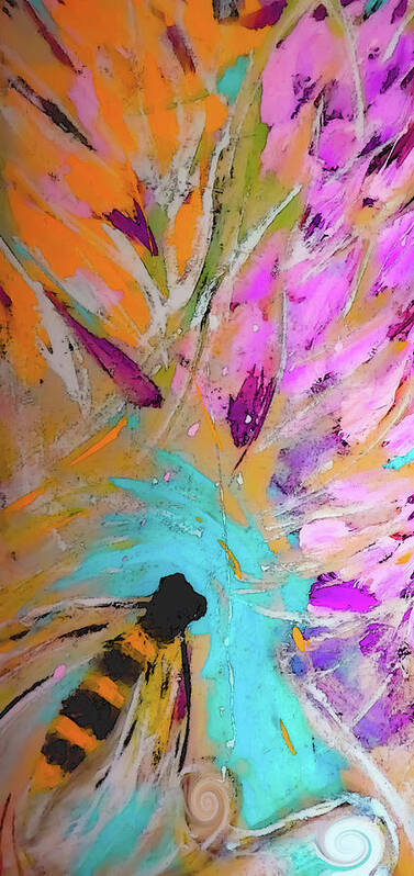 Flying Art Print featuring the digital art Flying Through Orange And Pink Bee Painting by Lisa Kaiser