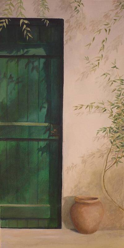 Door Art Print featuring the painting Green Door by Caroline Philp