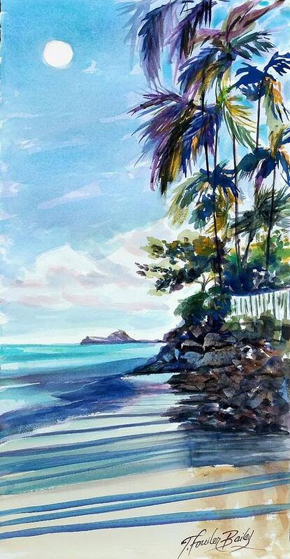 Oahu Art Print featuring the painting High Moon at Lanikai End by Tf Bailey