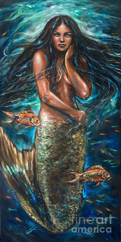 Mermaid Art Print featuring the painting Lailani Mermaid by Linda Olsen