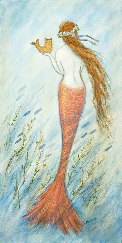 Mermaid Art Print featuring the painting Mermaid and Her Catfish, Goldie by Tina Obrien