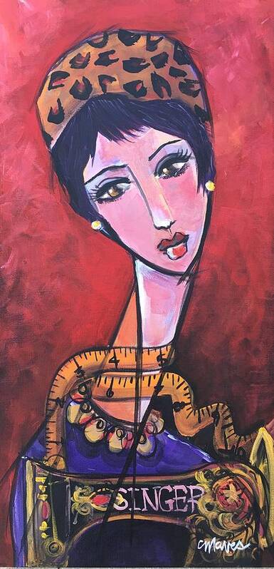 Seamstress Art Print featuring the painting Ms. Bimba Fashionable Seamstress by Laurie Maves ART