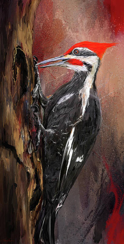 Pileated Woodpecker Art Print featuring the painting Pileated Woodpecker Art by Lourry Legarde