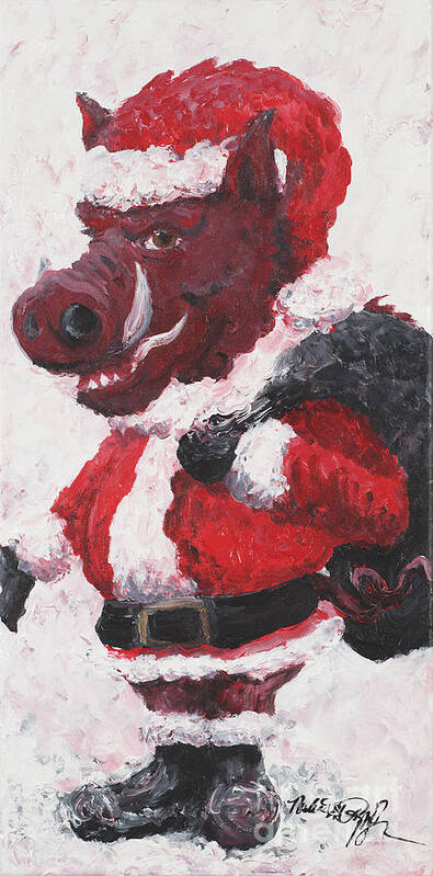 Santa Art Print featuring the painting Razorback Santa by Nadine Rippelmeyer