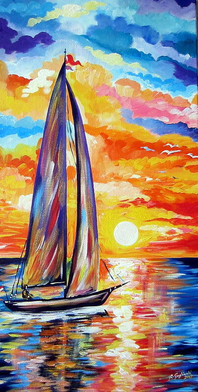 Sails Art Print featuring the painting Sailing towards my dreams by Roberto Gagliardi