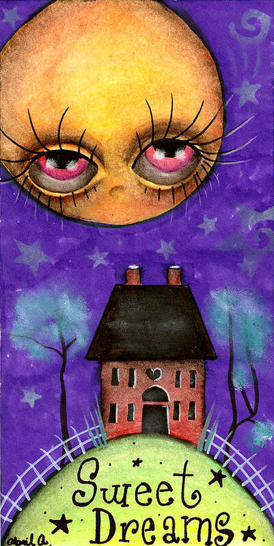 Folk Art Art Print featuring the painting Sweet Dreams by Abril Andrade