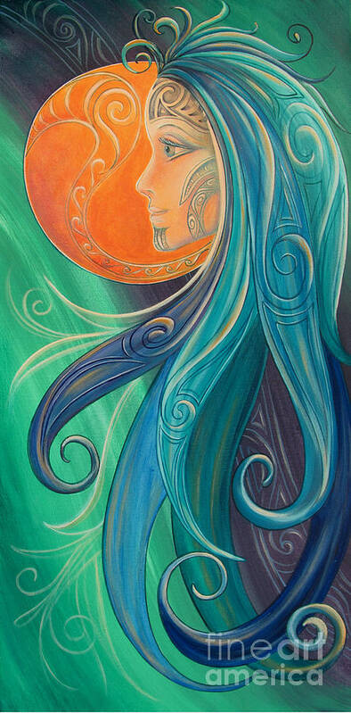 Moon Art Print featuring the painting Tribal Moon Goddess 1 by Reina Cottier