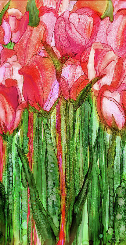 Carol Cavalaris Art Print featuring the mixed media Tulip Bloomies 2 - Red by Carol Cavalaris