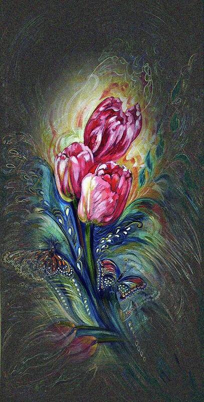 Tulips Art Print featuring the painting Tulips Fantasy by Harsh Malik